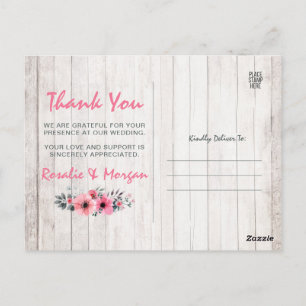 Postal Rústica boda campestre floral de madera gracias fo