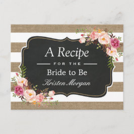 Postal Rústica Burlap Stripes Floral Bridal Shower Receta