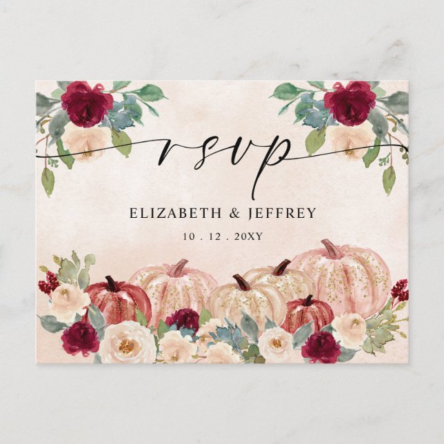 Postal Rústica caída de las calabazas modernas RSVP (Anverso)