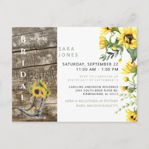 Postal Rústica Caída Floral Bridal Shower Sunflower