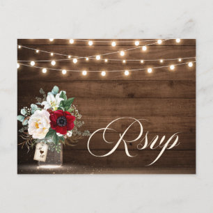 Postal Rústica cuerda de madera ilumina Burgundy Floral R