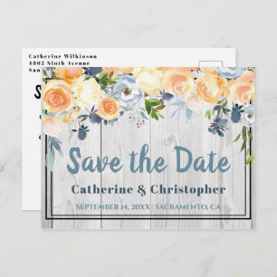 Postal Rústica floral de madera de pino gris salva la fec