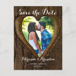 Postal Rústica foto del corazón del árbol salva al Boda d