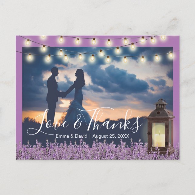 Postal Rústica Lantern Lavender Floral Photo (Anverso)