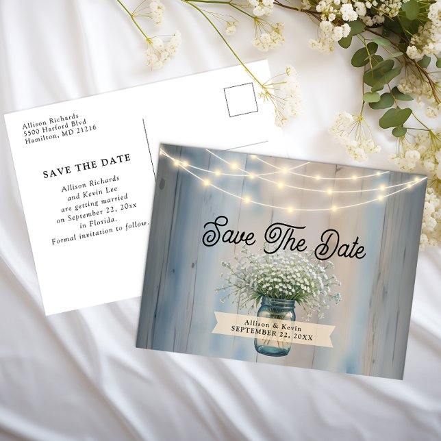 Postal Rústica luz de aliento y cuerdas del bebé salva la (Simple Save The Date)