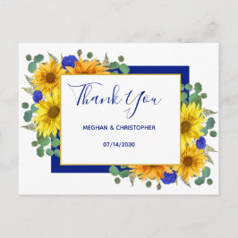 Postal Rústica Moda de girasol Rosas azules Boda Gracias