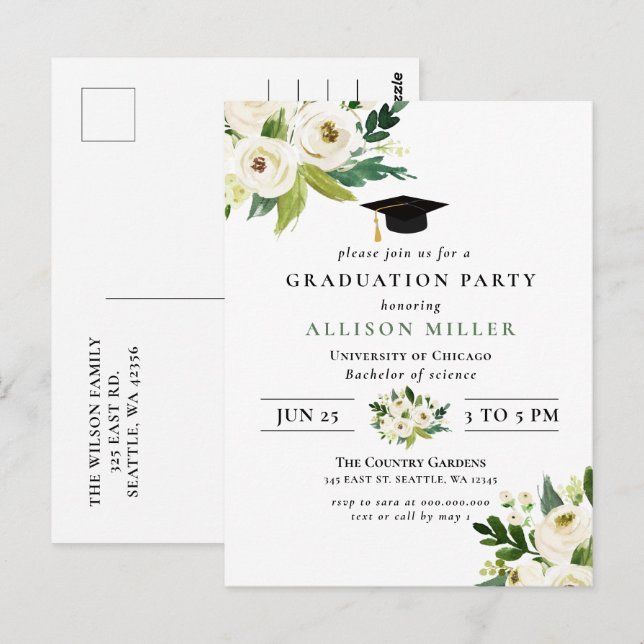 Postal Rústica vegetación moderna Marfil Floral Graduació (Anverso / Reverso)