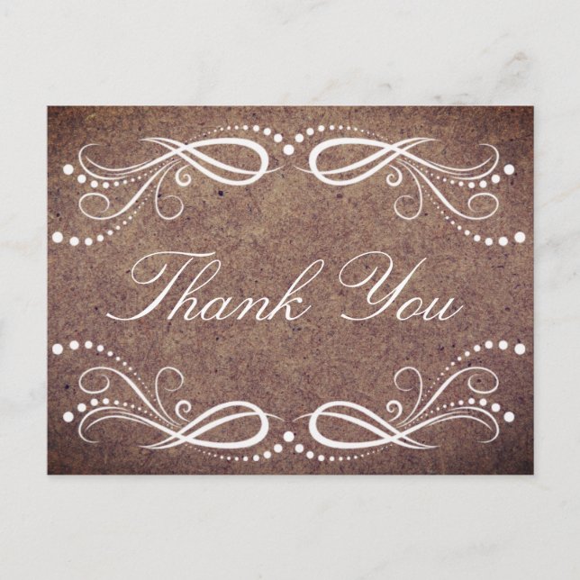 Postal Rústica Wood blanca Floral Vintage Gracias (Anverso)