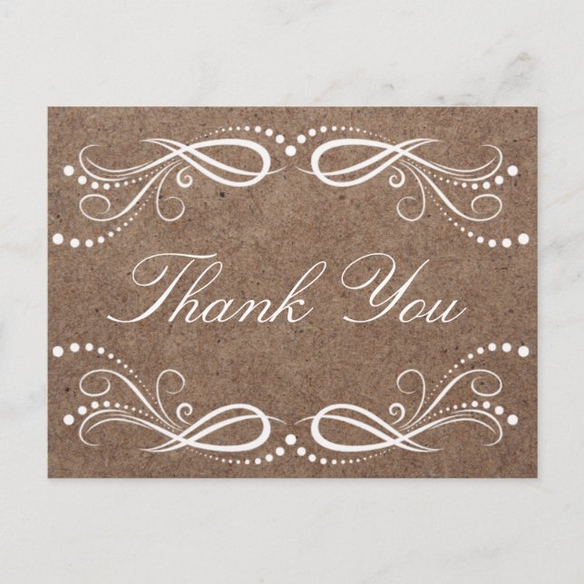 Postal Rústica Wood blanca Floral Vintage Gracias (Anverso)