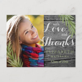 Postal Rústica Wood Rosemary Graduación Foto Gracias