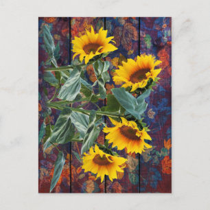 Postal Rústicas hojas otoñales y girasoles