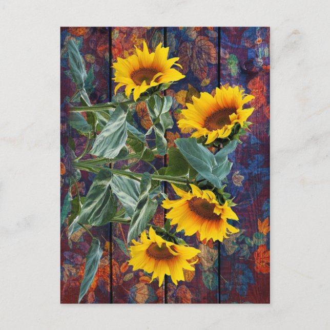 Postal Rústicas hojas otoñales y girasoles (Anverso)