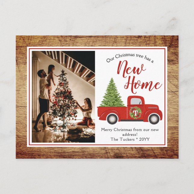 Postal Rústico Árbol de camiones de Navidades rojos Nueva (Anverso)