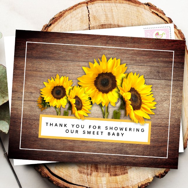 Postal Rústico Baby Shower de Sunflower Wood Grain (Subido por el creador)