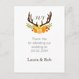 Postal Rústico Boda de Antler Deer Floral Woodland