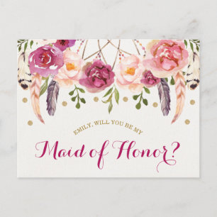 Postal Rústico Boho Floral Dreamcatcher Maid of Honor Car