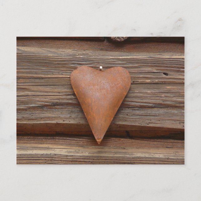 Postal Rústico Corazón Viejo en Madera Log Cabin (Anverso)
