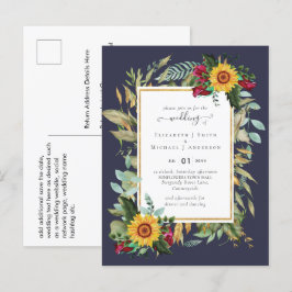 Postal Rústico del país girasoles Rosas de Borgoña Boda P
