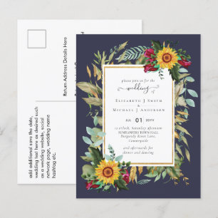 Postal Rústico del país girasoles Rosas de Borgoña Boda P