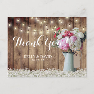 Postal Rústico Floral Bouquet & String Lights Gracias