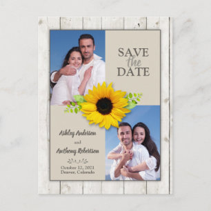 Postal Rústico foto de girasol blanco lavado salva la fec