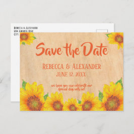 Postal Rústico girasol pálido salva la fecha