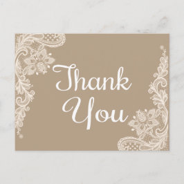 Postal Rústico Gracias Marrón Y Blanco Floral Lace