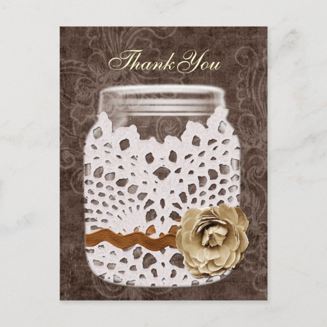 Postal Rústico Lace Wraped Mason Jar Boda (Anverso)