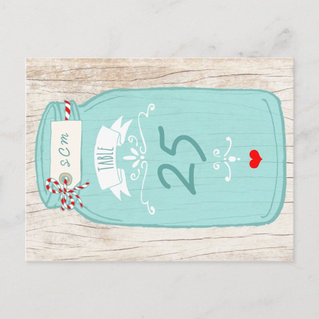 Postal Rústico Mason Jar en Bark Boda ilustrado (Anverso)