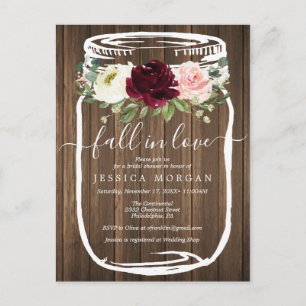Postal Rústico Mason Jar Fall In Love Bridal Shower