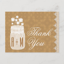 Postal Rústico Mason Jar y Flores Gracias Gold A10