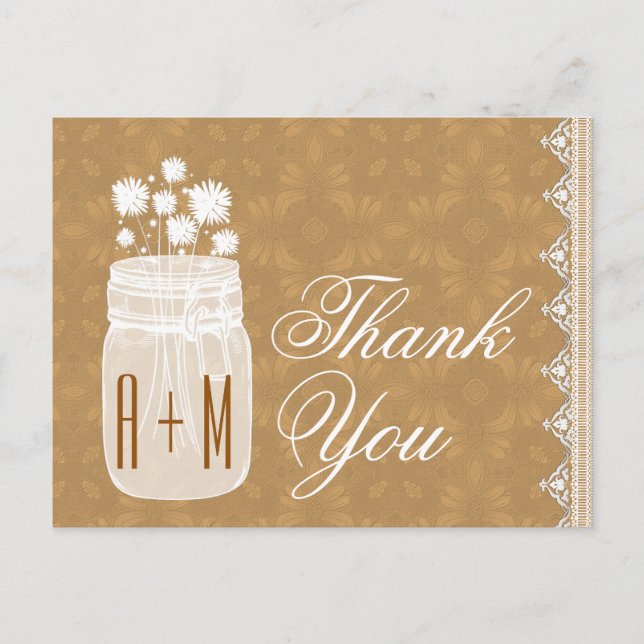 Postal Rústico Mason Jar y Flores Gracias Gold A10 (Anverso)
