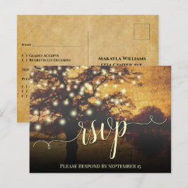Postal Rústico Otoño Árbol & Luces Parche Boda RSVP