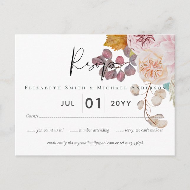 Postal Rústico otoño caída calabazas higos flores Boda (Anverso)