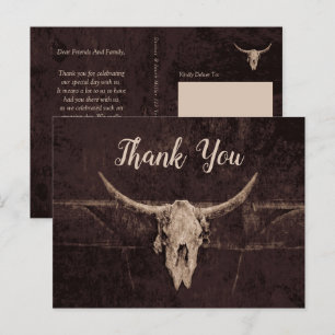 Postal Rústico País Boda del cráneo de toro marrón occide