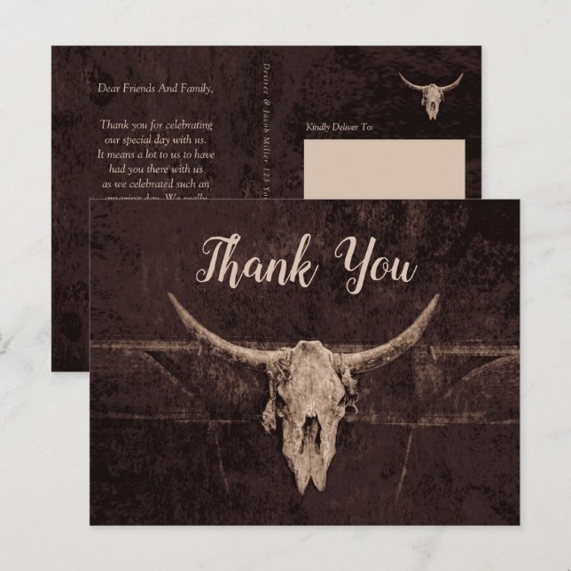 Postal Rústico País Boda del cráneo de toro marrón occide (Anverso / Reverso)