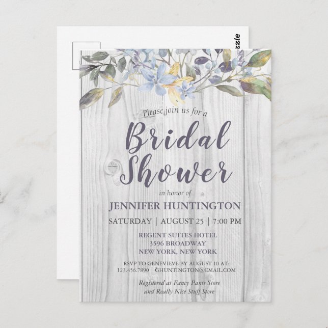 Postal Rústico País Floral Barnwood Bridal Shower (Anverso / Reverso)