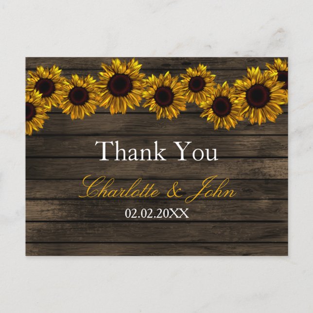 Postal Rústico País Sunflowers Barn Wood Gracias (Anverso)