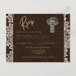 Postal Rústico patio trasero Boda Wood Lace RSVP