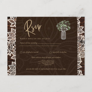 Postal Rústico patio trasero Boda Wood Lace RSVP