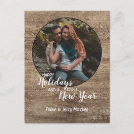 Postal Rústico Patrón de Woodgrain Saludo estacional de v