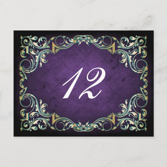 Postal Rústico Regal Ornamental Púrpura Y Boda De Oro (Anverso)