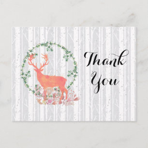 Postal Rústico Reindeer Boho Watercolor Gracias