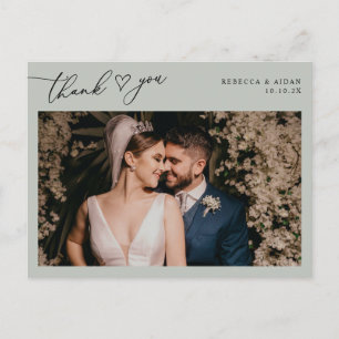 Postal Rústico Sage Script Heart Boda Photo You