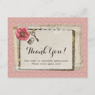 Postal Rústico Shabby Chic Rosa Damask Victorian Gracias