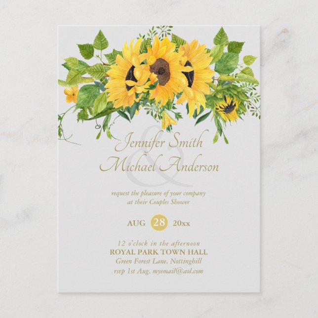 Postal Rústico Sunflower Bridal Shower Ampersand Parejas (Anverso)