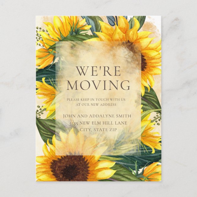 Postal Rústico Sunflowers Green Leaves Change Address (Anverso)