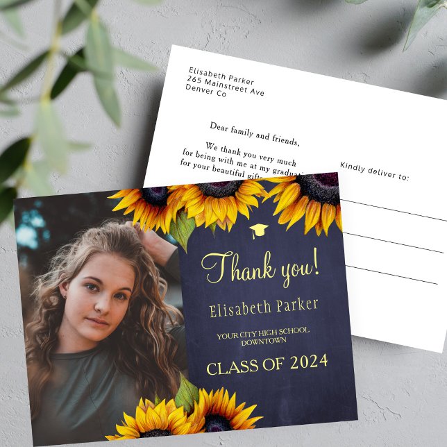Postal Rústico y elegante foto graduada gracias (Subido por el creador)