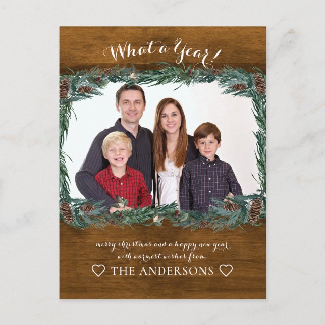 Postal Rustikal ¡Qué año! Weihnachtskranz Foto (Anverso)