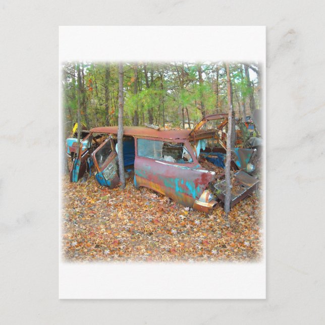 Postal Rusting de Chevy Nomad 1957 en un patio de juncos  (Anverso)